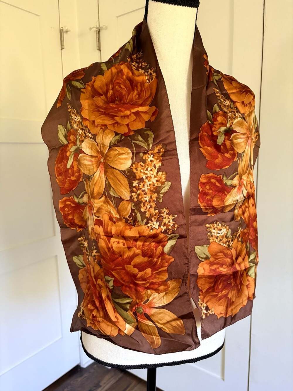 Oscar De La Renta Fall Autumn Floral Rectangle Silk Scarf